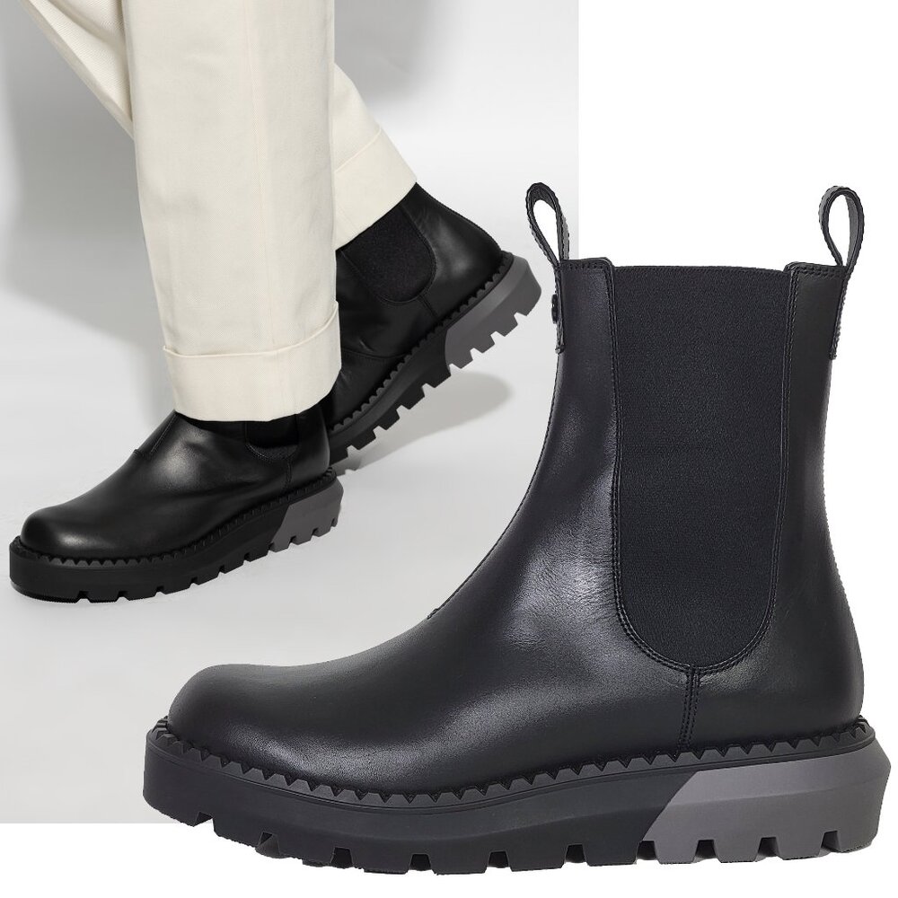 GUCCI BOOTS MENS CHELSEA BLACK LEATHER ANKLE w INTERLOCKING LOGO sz 9.5 10